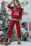 Fiery Red Christmas Striped Contrast Two Piece Lounge Set