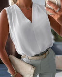 V Neck Sleeveless Ruched Tank Casual Summer Basics Work Top