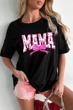 Black Floral MAMA Bow Graphic Crewneck T Shirt