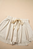 Beige Drawstring High Waist Lined Tennis Skorts