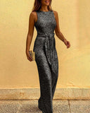 Glitter Round Neck Sleeveless Backless Sequins Jumpsuit