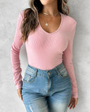 V Neck Long Sleeve Casual Top