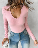 V Neck Long Sleeve Casual Top