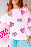 Pink Valentines Heart Patched Drop Shoulder Sweatshirt