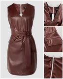 V Neck Sleeveless Casual Slim Fit PU Dress