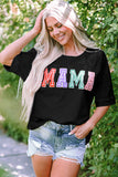 Black MAMA Chenille Patched Crew Neck T Shirt