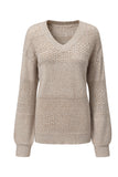 Brown Eyelet Pattern Detail V Neck Drop Shoulder Sweater