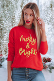 Red Merry & Bright Printed Christmas Pullover Sweatshirt