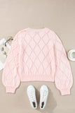 Gossamer Pink Openwork Plaid Puff Sleeve Cropped Sweater