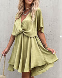 Batwing Sleeve Overlap Flowy Swing Dress