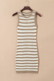 Khaki Stripe Hollowed Knit Sleeveless Sweater Dress