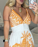 Floral Print Plunge V Neck Spaghetti Strap Maxi Dress Casual Shirred Waist A Line Vacation Dress