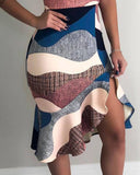 Colorblock Slit Ruffles Irregular Dress