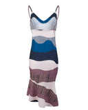 Colorblock Slit Ruffles Irregular Dress