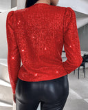 Sparkly Sequin Open Front Puff Sleeve Blazer Coat