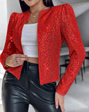 Sparkly Sequin Open Front Puff Sleeve Blazer Coat
