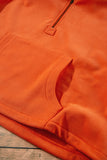 Orange Fleece Lined Half Zipper Kangaroo Pockets Loose Hoodie