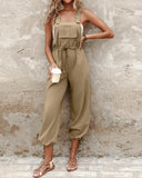 Pocket Design Drawstring Suspender Jumpsuit