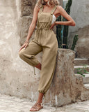 Pocket Design Drawstring Suspender Jumpsuit