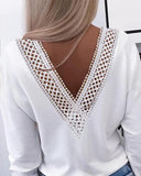 Argyle Pattern Contrast Lace Hollow Out Top