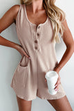 Parchment Corded Knit Side Pockets Buttoned Sleeveless Romper