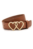 Chestnut Double Heart Shape Alloy Buckle PU Leather Belt