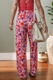 Purple Floral Wide Leg Elastic High Waist Pants