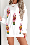 White Christmas Nutcracker Graphic Corded Baggy Sweatshirt