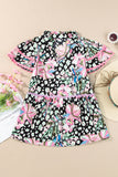Pink Ricrac Floral Tiered Short Sleeve Blouse