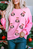 Pink Christmas Nutcracker Graphic Sequin Patchwork Long Sleeve Top