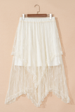 Beige Lace Cascading Tiered High Waist Maxi Skirt