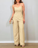 Spaghetti Strap Faux Two Pieces Jumpsuit Casual Wide Leg Romper
