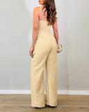 Spaghetti Strap Faux Two Pieces Jumpsuit Casual Wide Leg Romper