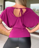 Batwing Sleeve Tied Detail Hollow Out Top