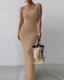 U Neck Spaghetti Strap Maxi Dress