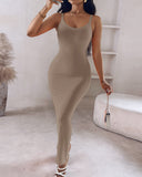 Spaghetti Strap U Neck Casual Maxi Dresses Slim Fit Cami Dress Party Club Bodycon Dress