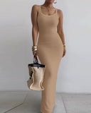 Spaghetti Strap U Neck Casual Maxi Dresses Slim Fit Cami Dress Party Club Bodycon Dress
