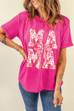 Rose Red Floral MAMA Lettering Bow Print T Shirt