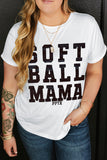 White SOFT BALL MAMA Graphic Crewneck Plus Size Tee