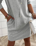 Hooded Long Sleeve Casual Drawstring Dress