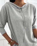 Hooded Long Sleeve Casual Drawstring Dress