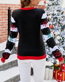 Christmas Tree Snow Pattern Round Neck Long Sleeve Knit Sweater Casual Pullover