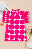 Rose Bubblegum Pattern Frilled Collar Flutter Sleeve Top