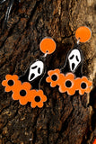 Orange Flower Ghost Halloween Acrylic Earrings