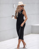 ChicMe ShapeSculpt Shapewear Built in Bra Tank Bodycon Dress Sleeveless Crew Neck Slim Casual Ribbed Mid calf Dress