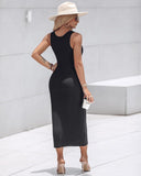 ChicMe ShapeSculpt Shapewear Built in Bra Tank Bodycon Dress Sleeveless Crew Neck Slim Casual Ribbed Mid calf Dress