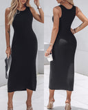 ChicMe ShapeSculpt Shapewear Built in Bra Tank Bodycon Dress Sleeveless Crew Neck Slim Casual Ribbed Mid calf Dress