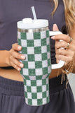 Blackish Green Full Rhinestone Checkerboard Handled Tumbler 40oz