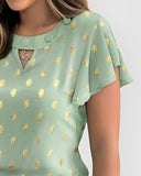 Round Neck Ruffles Short Sleeve Blouse Casual Bronzing Polka Dot Top