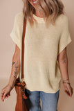 Oatmeal Solid Color Batwing Short Sleeve Round Neck Knit T Shirt